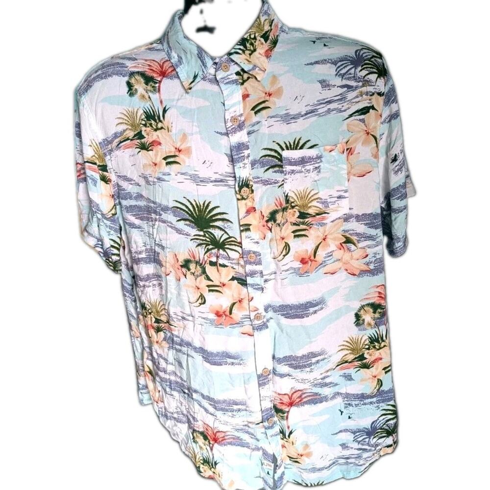 Colours Alexander Julian Mens L Hawaiian Shirt Rayon Palm Floral Aloha Tropical
